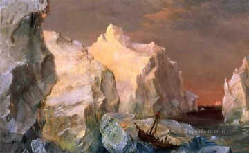  sun Oil Painting - Icebergs and Wreck in Sunset scenery Hudson River Frederic Edwin Church